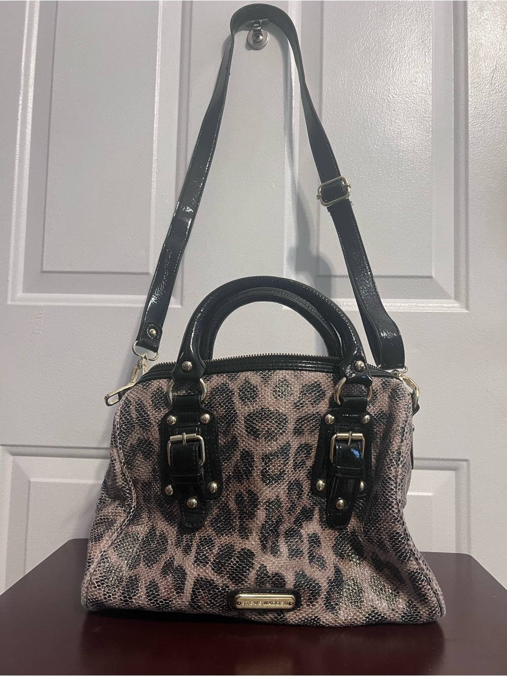 Steve Madden Leopard Print Satchel with Black Trim